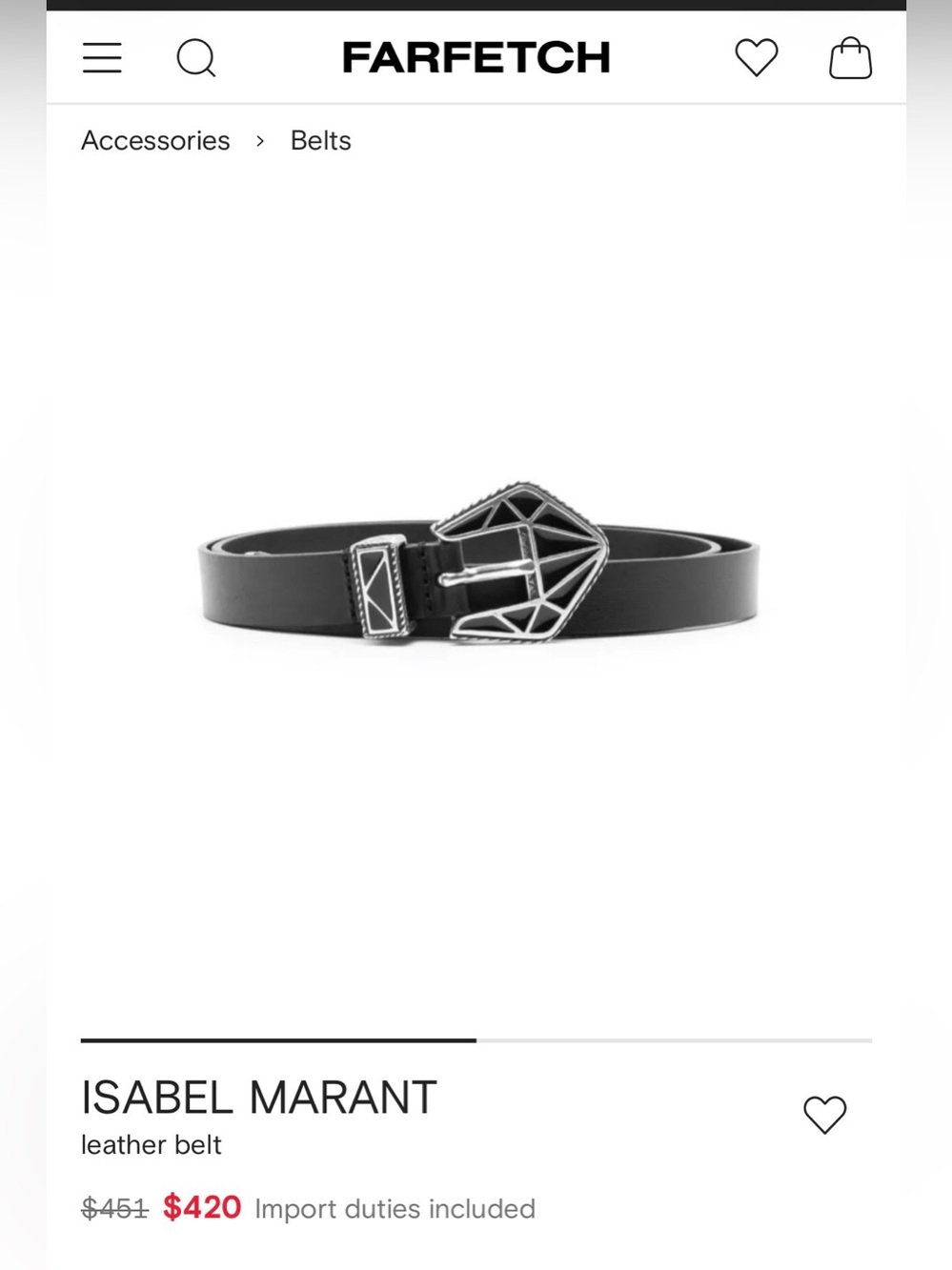 Isabel Marant Black Leather Belt with Silver Geometric Buckle